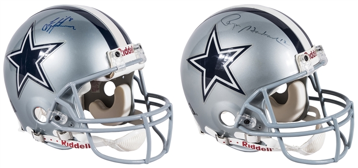 Lot of (2) Roger Staubach & Troy Aikman Single Signed Dallas Cowboys Helmets (Steiner & Mounted Memories)